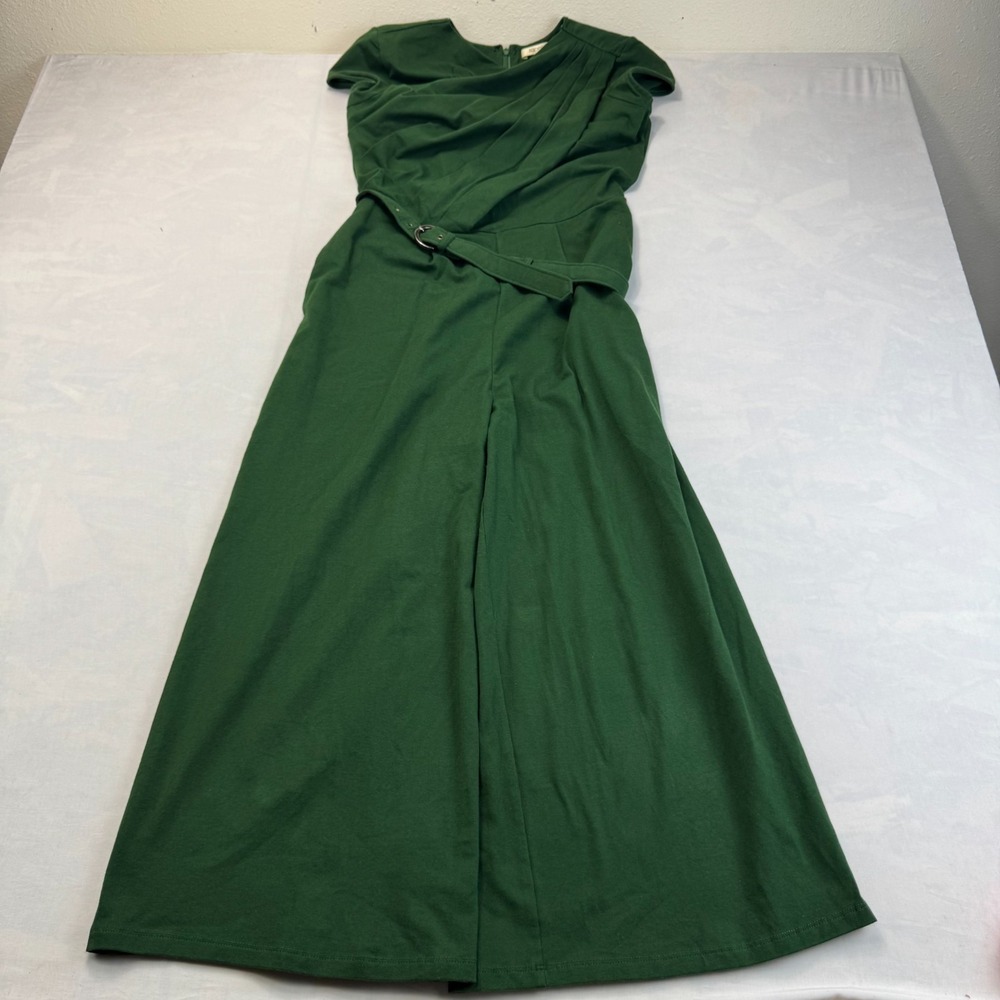 Zapelle Jumpsuit Womens S Green Surplice Neck Sleeveless Belted Waist Wide Leg